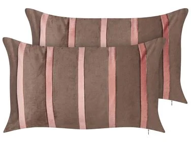 Sett med 2 pynteputer CRODYLINE 35 x 60 cm Fløyel Brun Stripete mønster v:7723760 Sett med 2 pynteputer CRODYLINE 35 x 60 cm Fløyel Brun Stripete mønster v:7723760