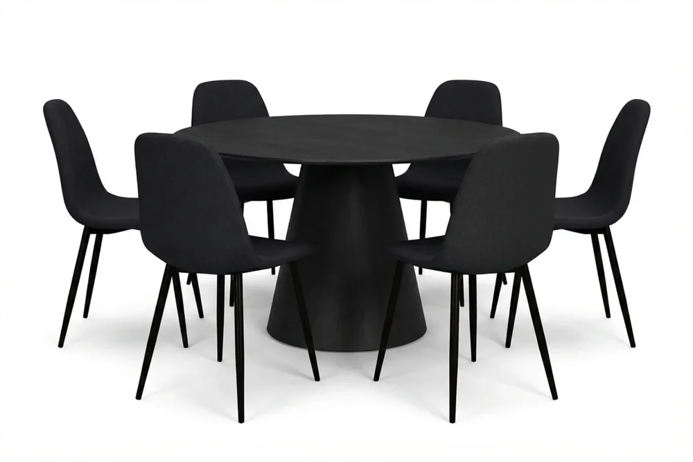 Siena spisegruppe rund 150 cm svart med 6 Nibe spisestoler v:9303491