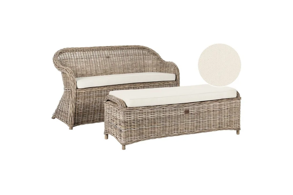 2.5-sitssoffa med fotpall Beliani Susua Nature||Cream white v:2026794 2.5-sitssoffa med fotpall Beliani Susua Nature||Cream white v:2026794