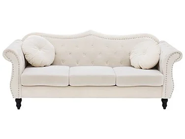 Sofa 3-seter SKIEN II Fløyel Lys beige v:1609572 Sofa 3-seter SKIEN II Fløyel Lys beige v:1609572