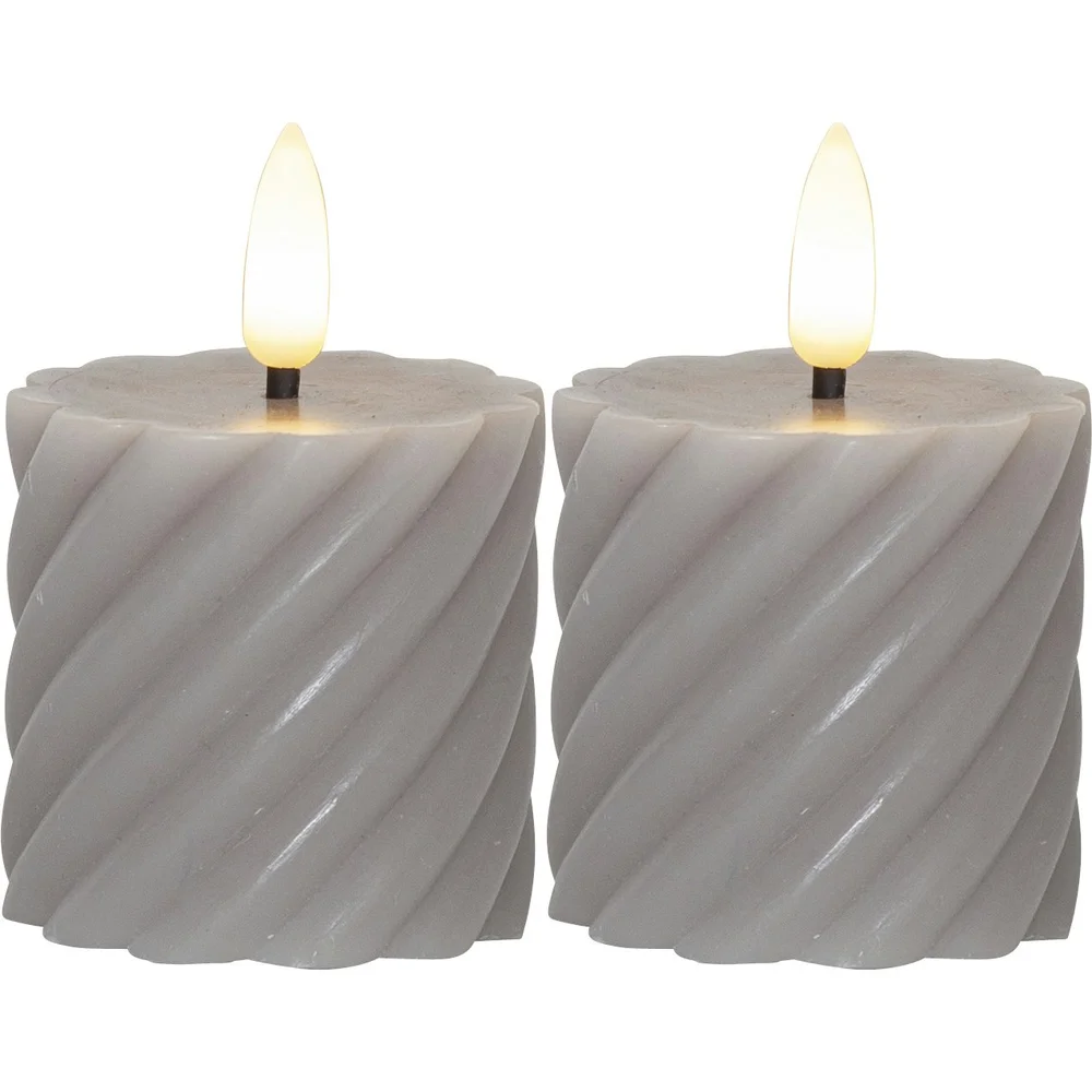 Flamme Swirl LED Kubbelys 7,5 cm 2-pk, Grå v:3774196 Flamme Swirl LED Kubbelys 7,5 cm 2-pk, Grå v:3774196