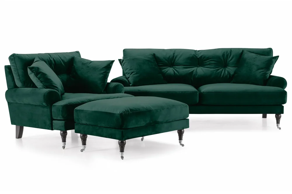 Andrew Sofagruppe 2-seter Sofa + Lenestol + Fotskammel i Fløyel v:3179950 Andrew Sofagruppe 2-seter Sofa + Lenestol + Fotskammel i Fløyel v:3179950