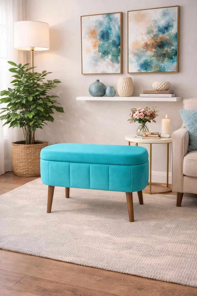 Puff med oppbevaring Atelier Del Sofa Mini Oslo (60 x 46 x 35 cm) Turkis v:7720053
