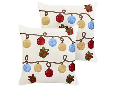 Sett med 2 pynteputer PALMIER 45 x 45 cm Fløyel Off white Julemønster v:6889116