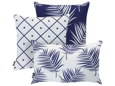 Sett med 3 utendørsputer BIRDWOOD Plantemønster 30 x 50 cm 45 x 45 cm Marineblå v:2404913
