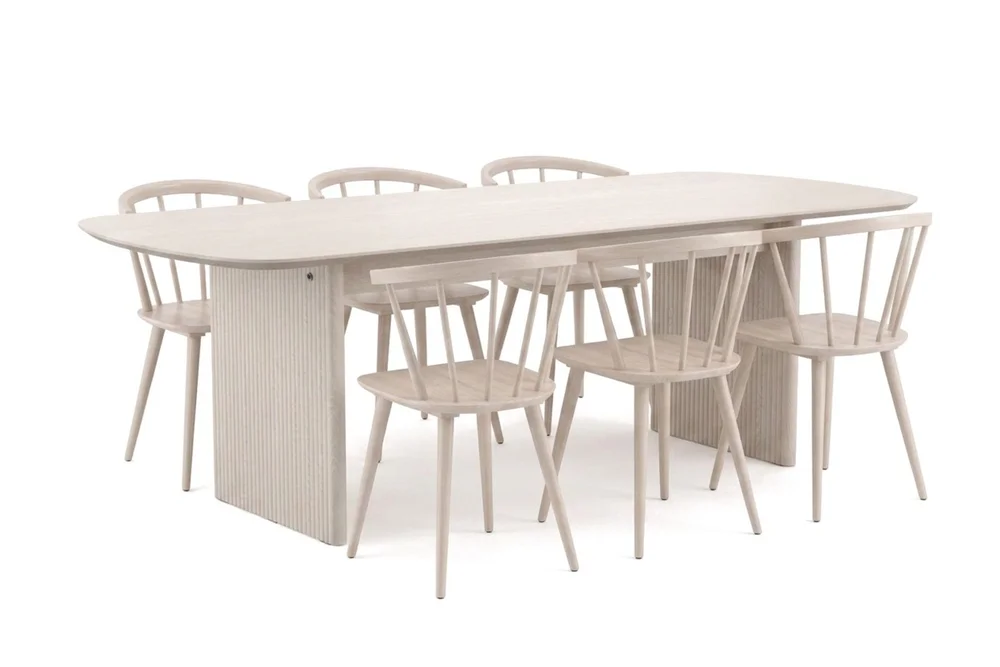 Alma spisegruppe rektangulær 220 cm hvitlasert med 6 Tyrö spisestoler v:1780195 Alma spisegruppe rektangulær 220 cm hvitlasert med 6 Tyrö spisestoler v:1780195