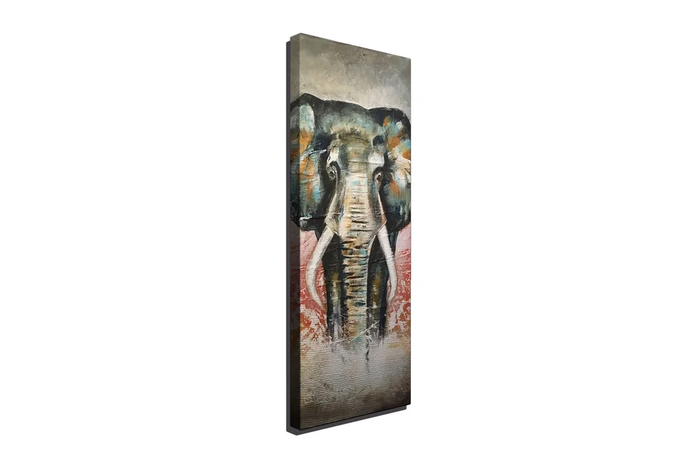Lerretsbilde 30x80 cm - Elefant med fargerike detaljer i bakgrunnen v:3435305