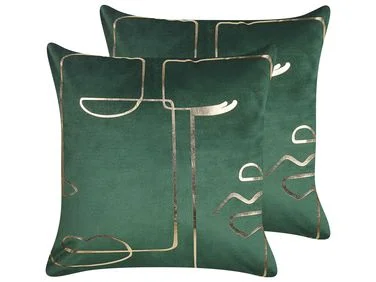Sett med 2 pynteputer PHILODENDRON 45 x 45 cm Fløyel Smaragdgrønn Abstrakt mønster v:484825