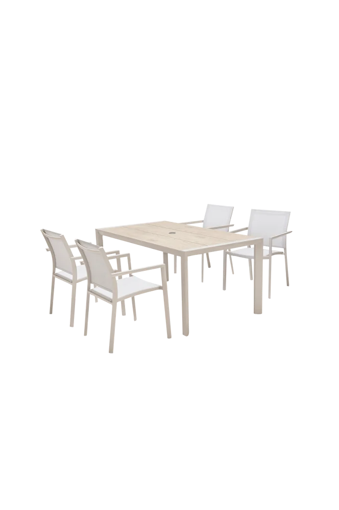 Urbanite sett m. 160 cm bord og 4 stabelbare lenestoler - Natur - Utemøbler & hage | m v:3204997