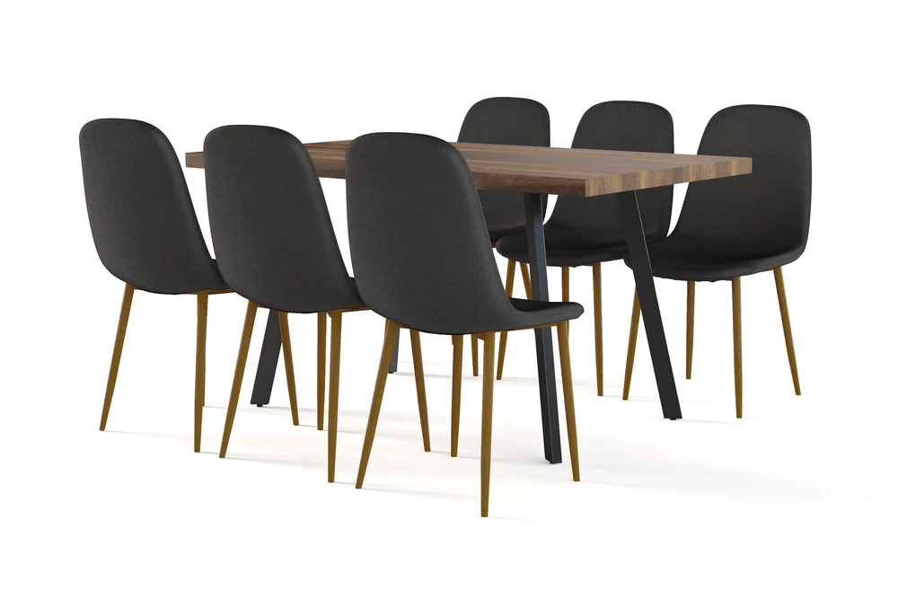 Marcelen Spisebord Uttrekkbart med ileggsplate + 6 stk Nibe stol svart med eikeben v:9936345