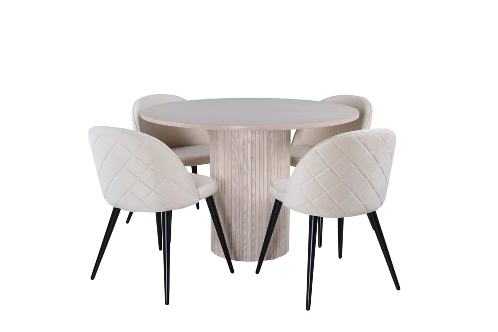 Bianca Spisegruppe 110 cm Rund med 4 Velvet Stoler v:5334054