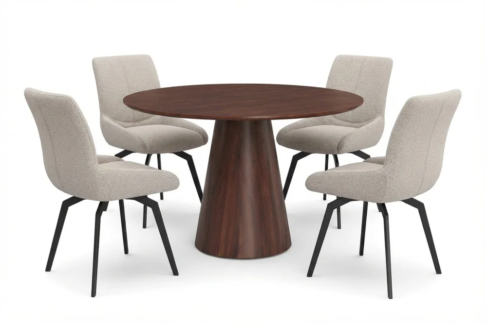 Siena spisegruppe rund 110 cm valnøtt med 4 Mora spisestoler v:4100838