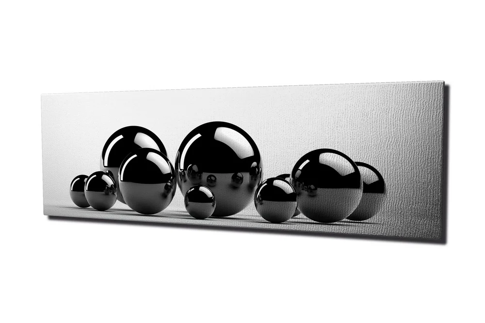 Lerretsbilde 80x30 cm - Reflekterende svarte kuler i forskjellige størrelser v:7189888