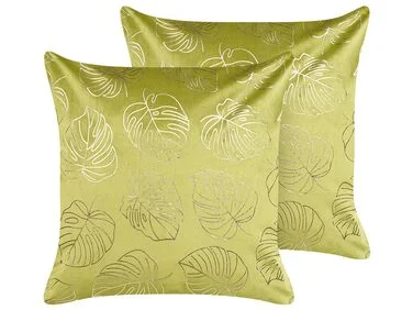 Sett med 2 pynteputer DELICIOSA 45 x 45 cm Fløyel Lysegrønn Plantemønster v:6017657