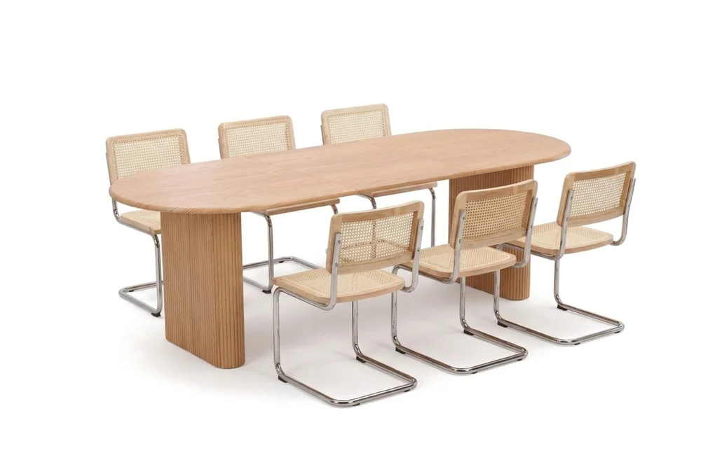Noira spisegruppe uttrekkbar 160–220 cm eik med 6 Build spisestoler v:7669871