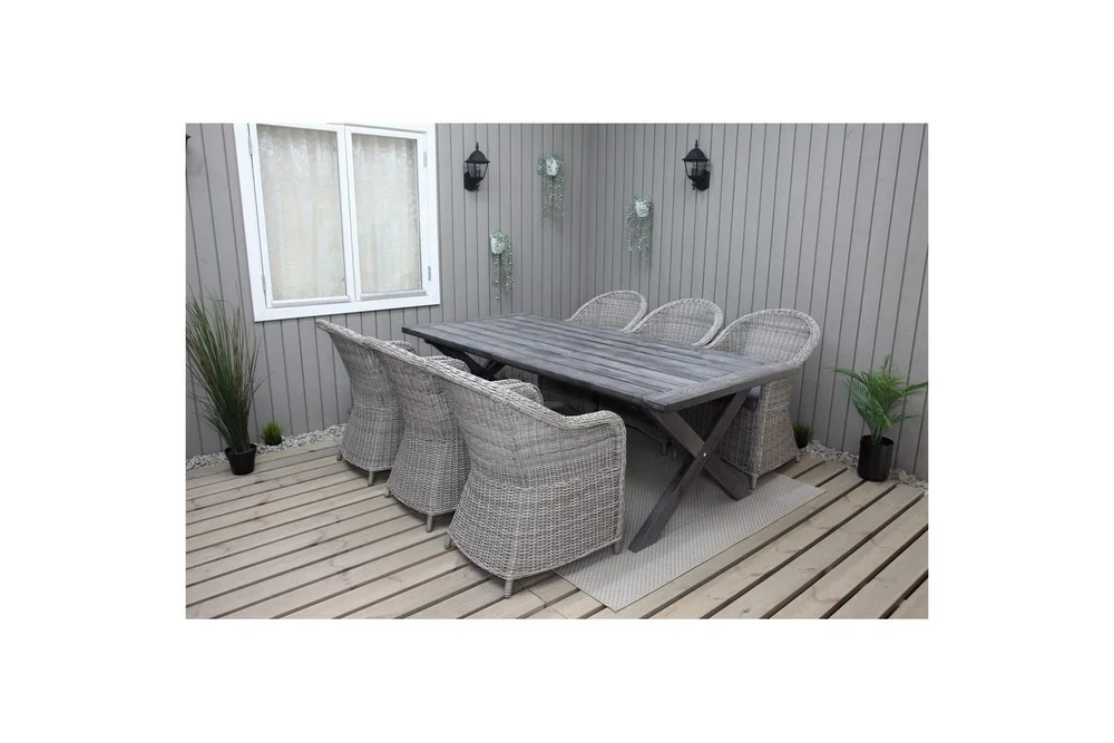 Utendørs møbelgruppe 220 cm bord 26 6 Belize grå stoler Grå v:6436609