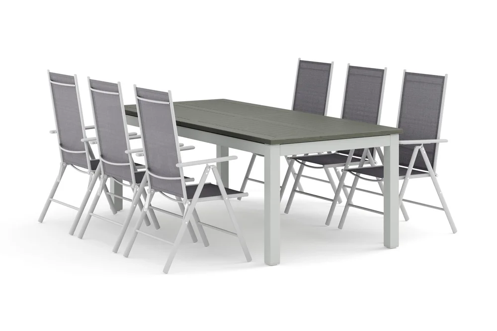 Monaco utendørs spisegruppe, uttrekkbar 210/310x90 med 6 Maggie regulerbare stoler v:9854516