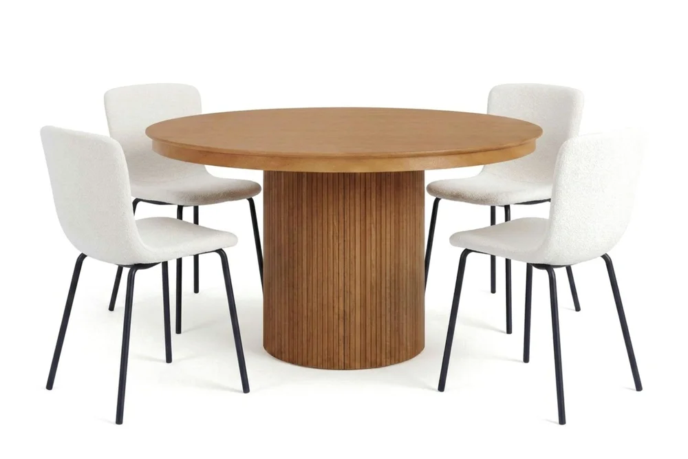 Kopparbo uttrekkbar rund spisegruppe 120–220 cm eik med 4 Katy-spisestoler v:1238871