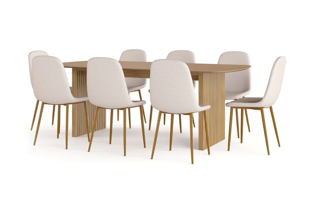 Richeto spisebord 210 cm eik + 8 stk. Nibe stol beige med eikeben v:7016667