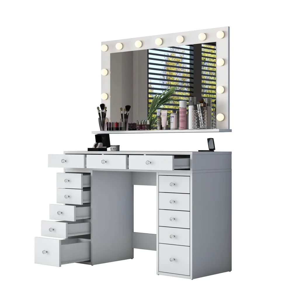 Sminkebord Wallxpert Pira (120 x 81,6 x 44,5 cm) Hvit Varm hvit v:5278966