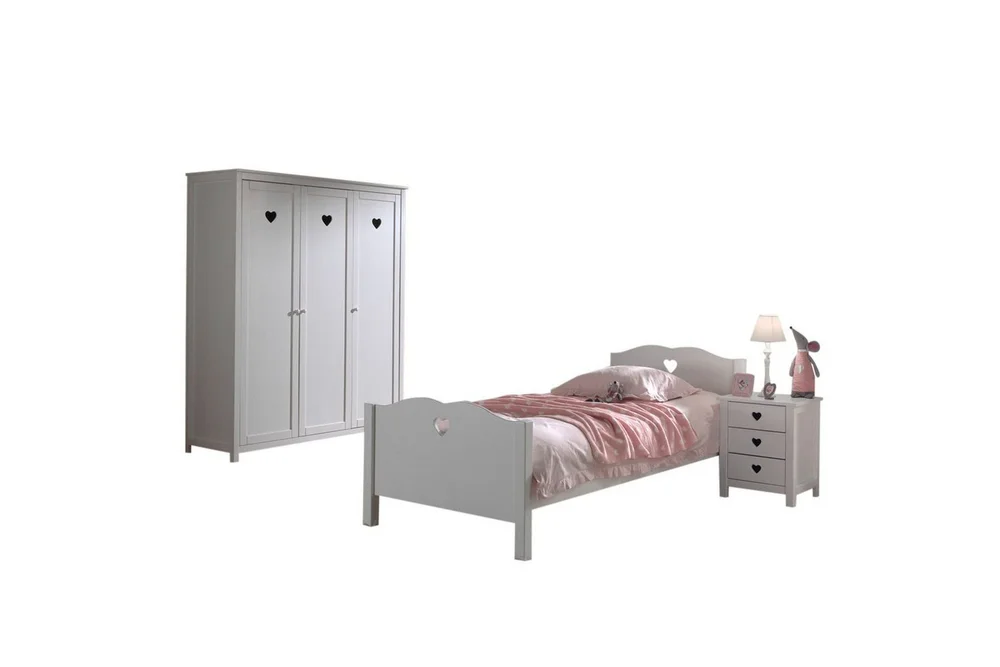 Seng med nattbord garderobe Amori Hvit 3-dører v:8863082