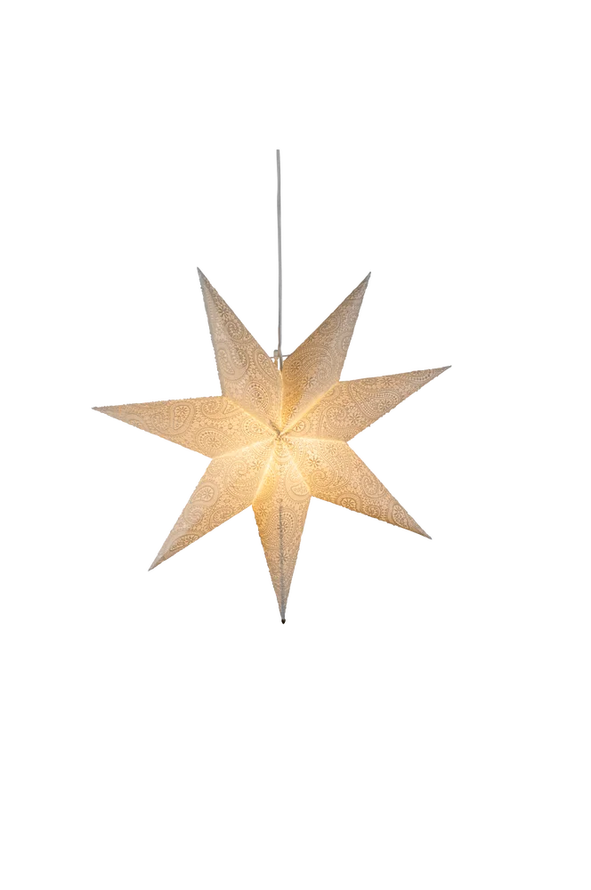 Papirstjerne hengende 80cm – Hvit – Belysning | m v:1321663