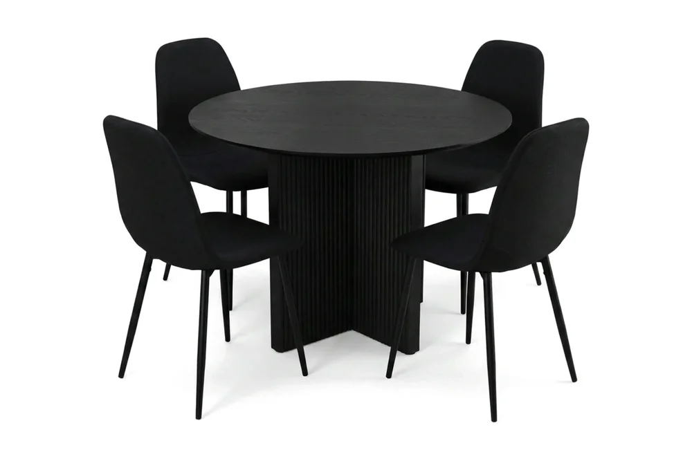Edda spisegruppe rund 110 cm Svart med 4 Nibe spisestoler v:4193248