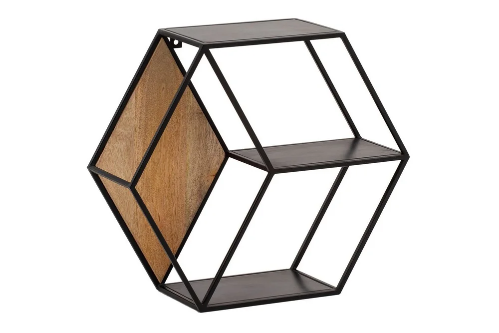 Vegghylle Wohnling Bikube massivtre metallramme veggmontert industriell v:5764221
