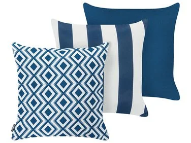 Sett med 3 utendørsputer DEUTZIA Geometrisk mønster 45 x 45 cm Marineblå v:3499565