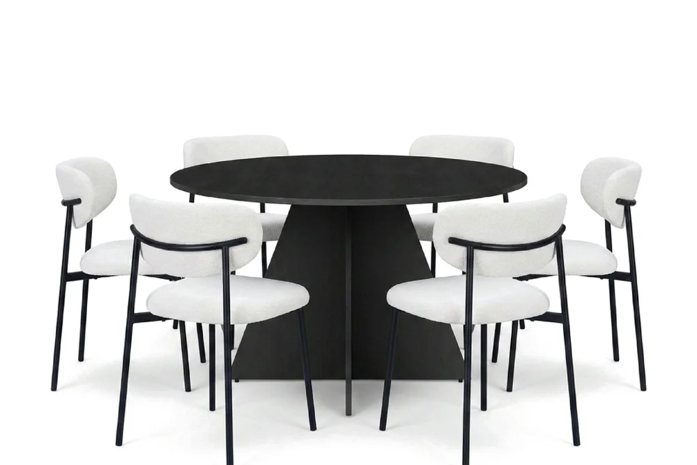 Vera spisegruppe rund 130 cm svart med 6 Lucy spisestoler v:8898699