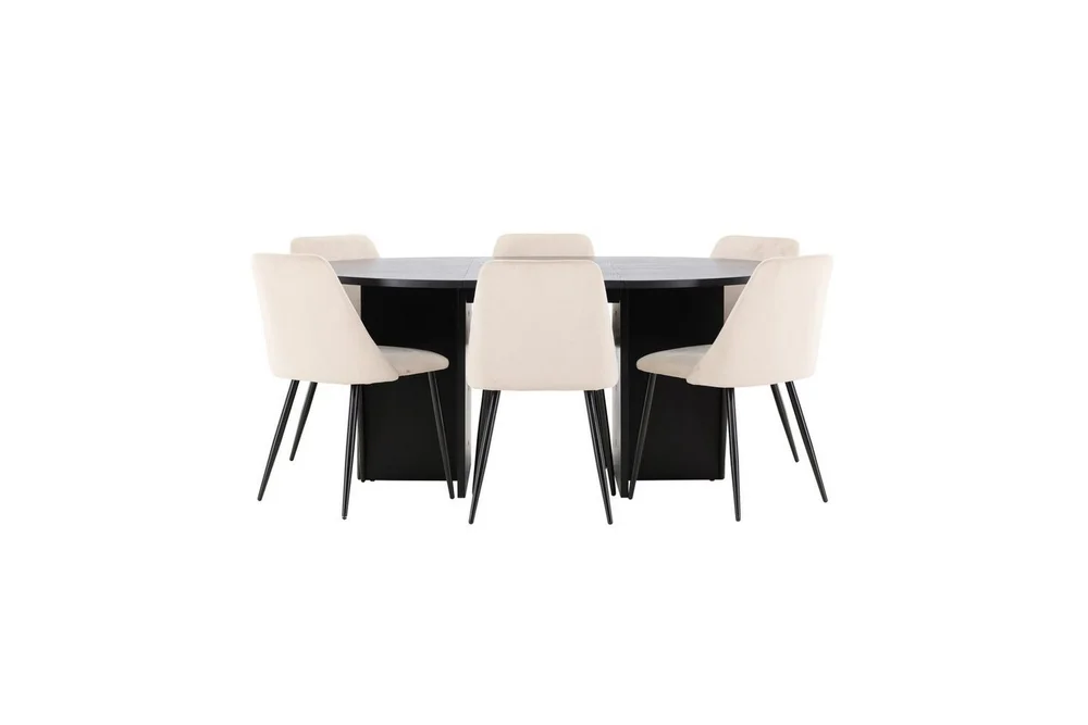 Spisegruppe Strada Rund 120/170 cm Svart med Night Stoler 6 stk v:1983442