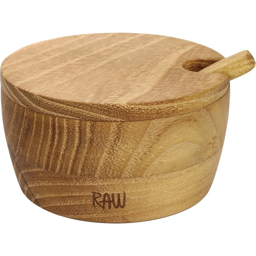 RAW Teak Saltskål Med Lokk & Skje v:7100896 RAW Teak Saltskål Med Lokk & Skje v:7100896