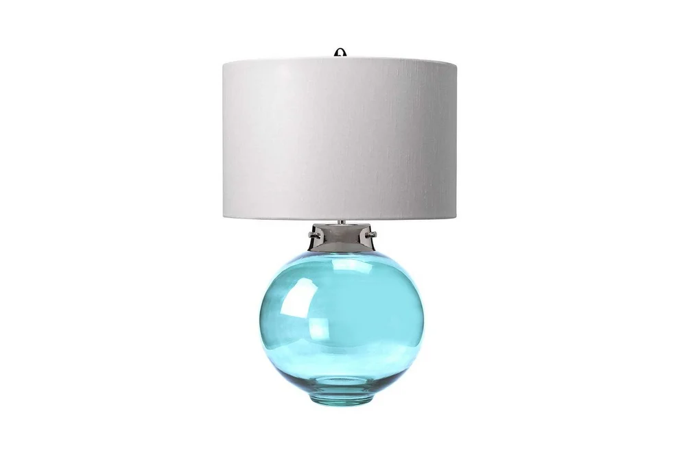 Bordlampe Elstead Lighting Kara Polert nikkel – Blått glass v:7580002 Bordlampe Elstead Lighting Kara Polert nikkel – Blått glass v:7580002