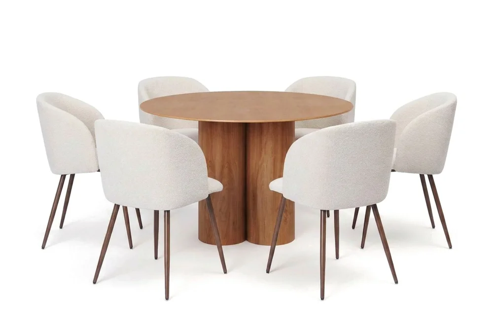 Juno spisegruppe rund 130 cm eik med 6 Greya spisestoler v:4931046