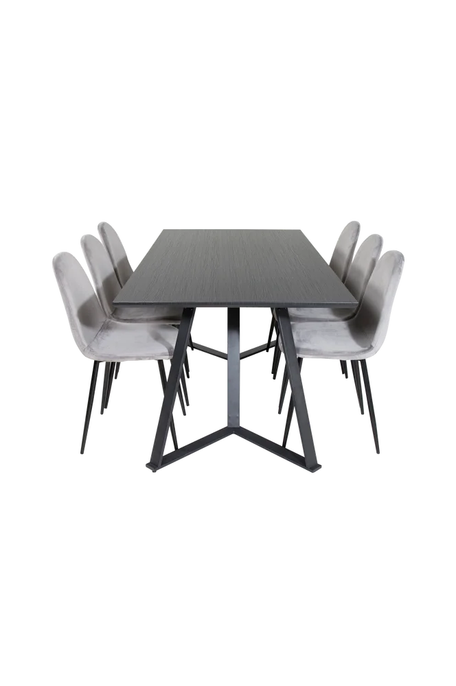 Spisegruppe Maggie med 6 spisestoler Penally - Svart m v:379233