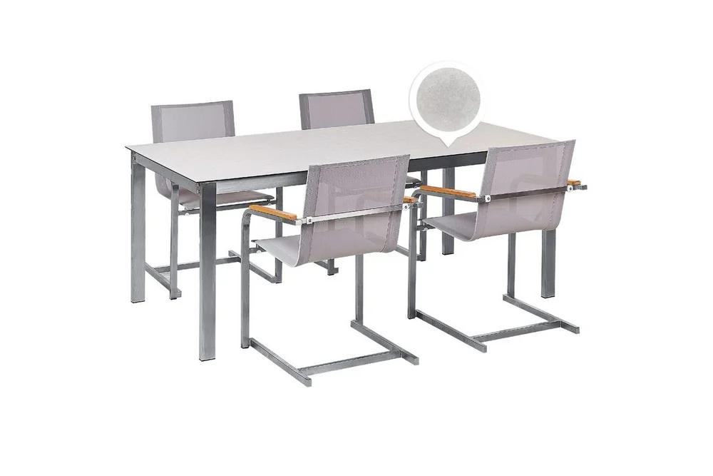 Matsalsset Beliani Cosoleto Grå/Silver, 4-Sits White||Beige||Silver v:5591494