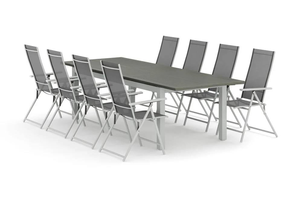 Monaco utendørs spisegruppe, uttrekkbar 210/310x90 med 8 Sanna regulerbare stoler v:9640648