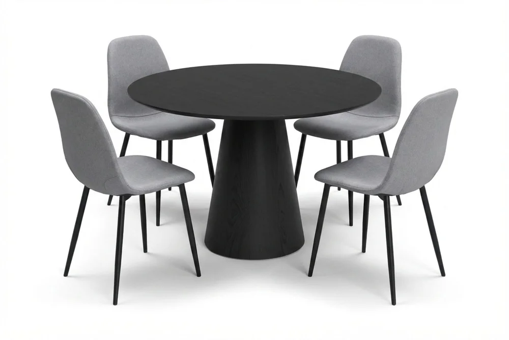 Siena spisegruppe rund 110 cm svart med 4 Nibe spisestoler v:5755705