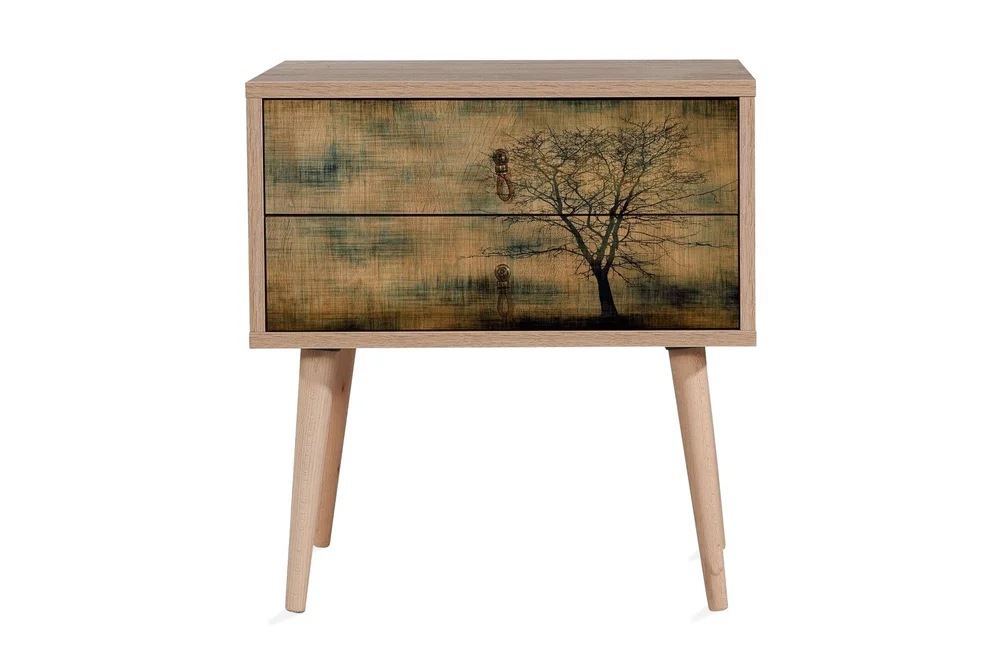 Vellavie Nattbord 60 cm med Oppbevaring 2 Skuffer Tredsilhue v:2889973