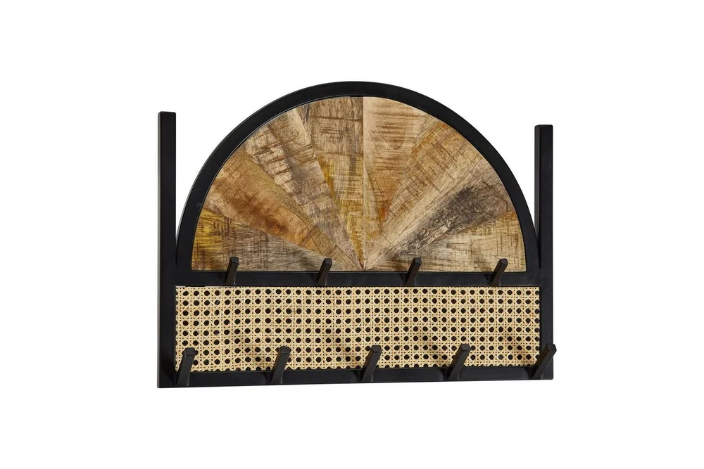 Garderobe Wohnling Vegghengt knaggrekke laget av massivt mangotre, to-rads metallkrokrekke, pulverlakkert v:8218186