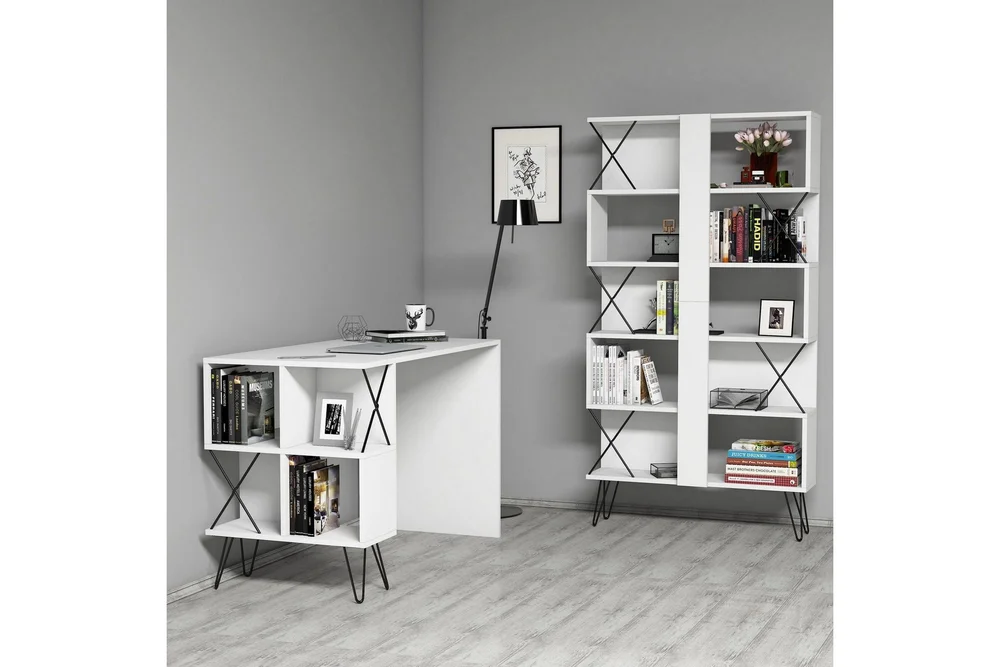 Hovdane Skrivebord 120 cm med Oppbevaring Hylle + Bokhylle v:6034708