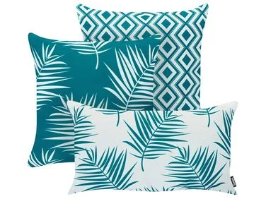 Sett med 3 utendørsputer BIRDWOOD Plantemønster 30 x 50 cm 45 x 45 cm Turkis v:7774585
