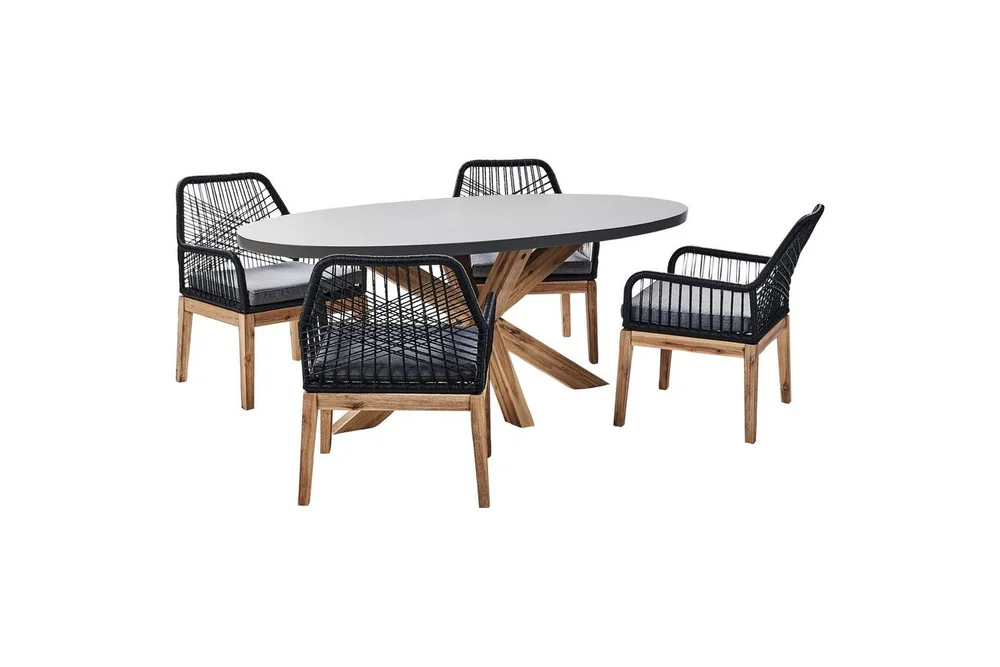 Matsalsset Beliani Oristano Grå/beige/ljus trä, 4-Sits Grey||Black||Light wood v:2622879