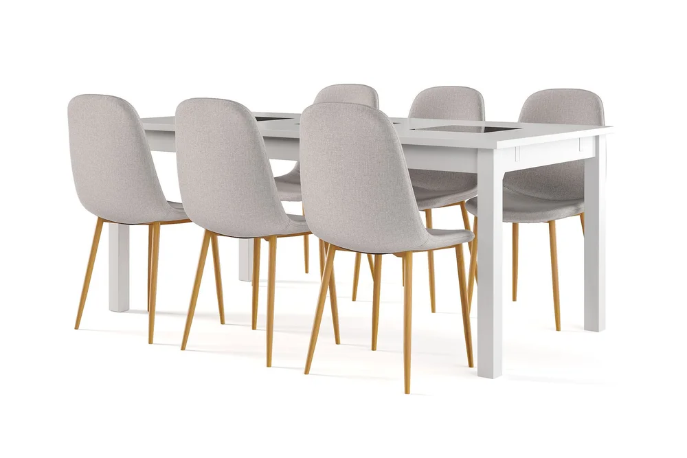 Jasmin Uttrekkbart Spisebord 180 cm + 6 stk Nibe stol grå med eikeben v:5186172
