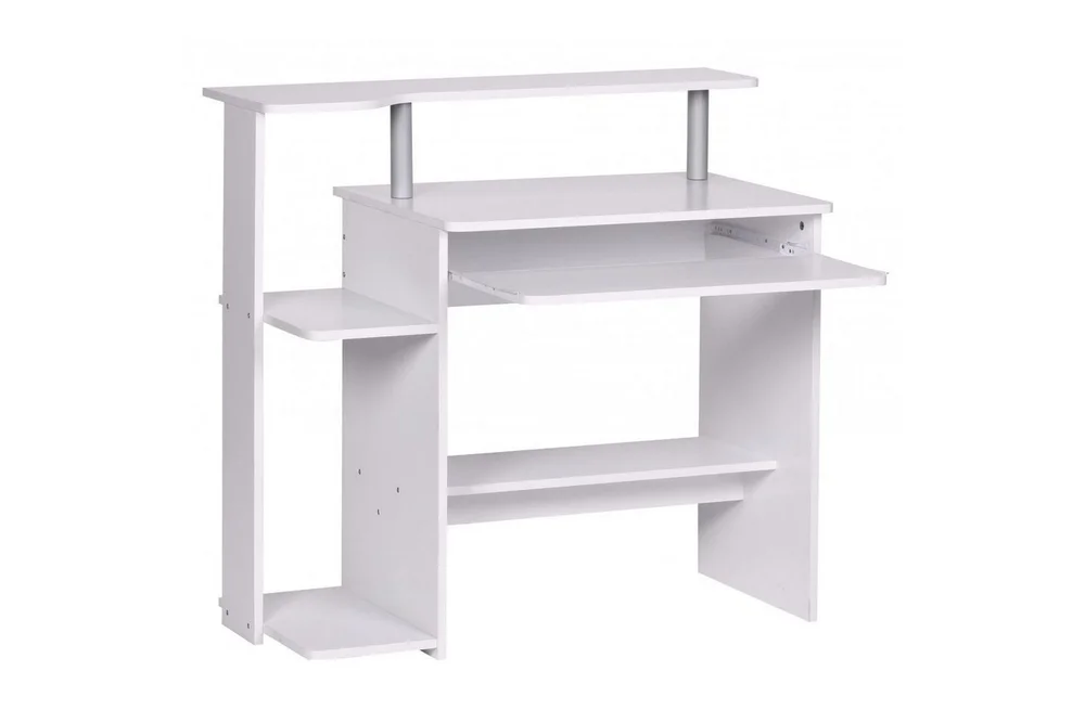 Skrivebord Wohnling for datamaskin med hjul, uttrekkbart tastatur, moderne stil Hvit v:3334672