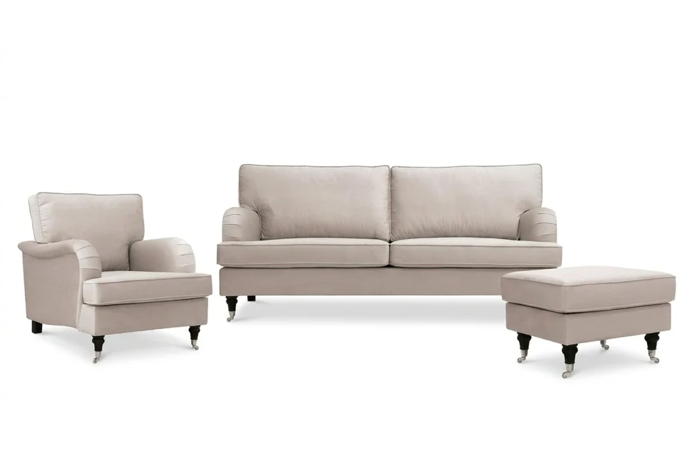 Howard Classic sofagruppe 3-seters sofa og lenestol samt fotskammel i fløyel v:8250009