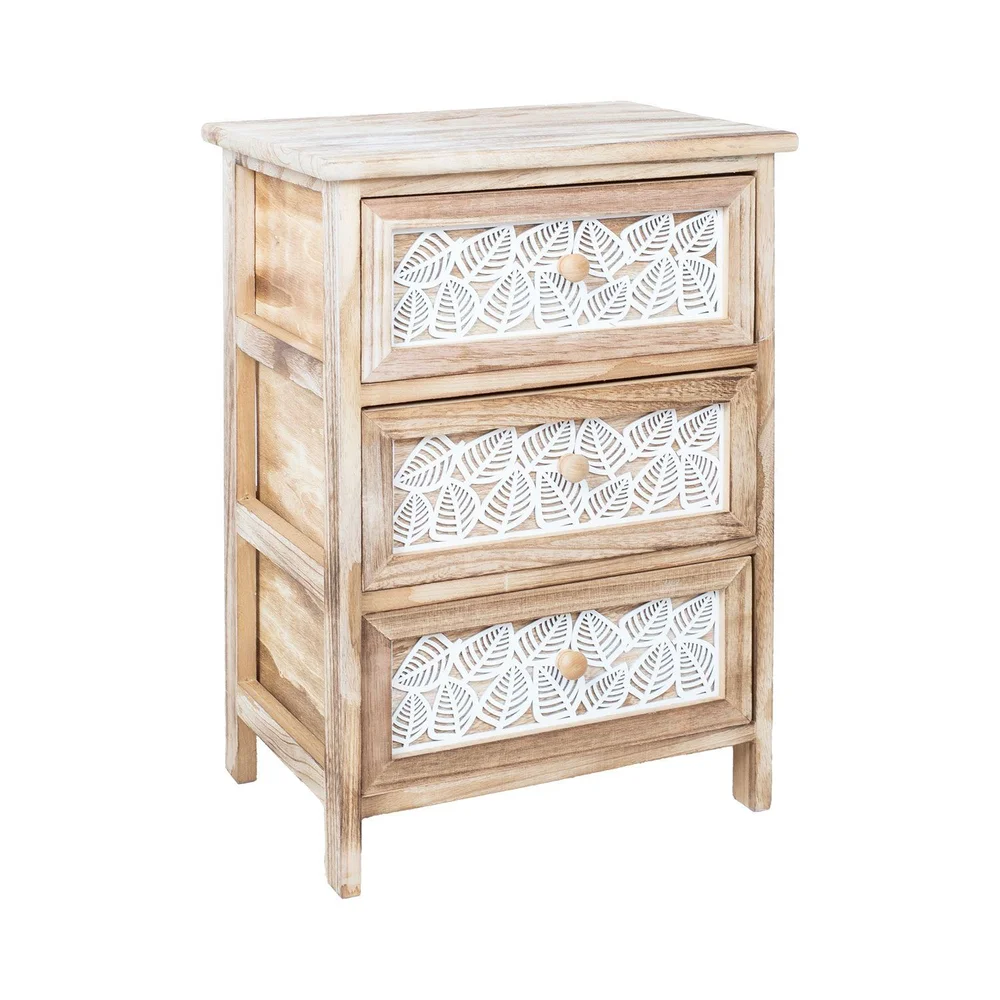 Kommode HOME4YOU Kaseke med 3 oppbevaringsenheter 40x29x58 cm natur v:3916201