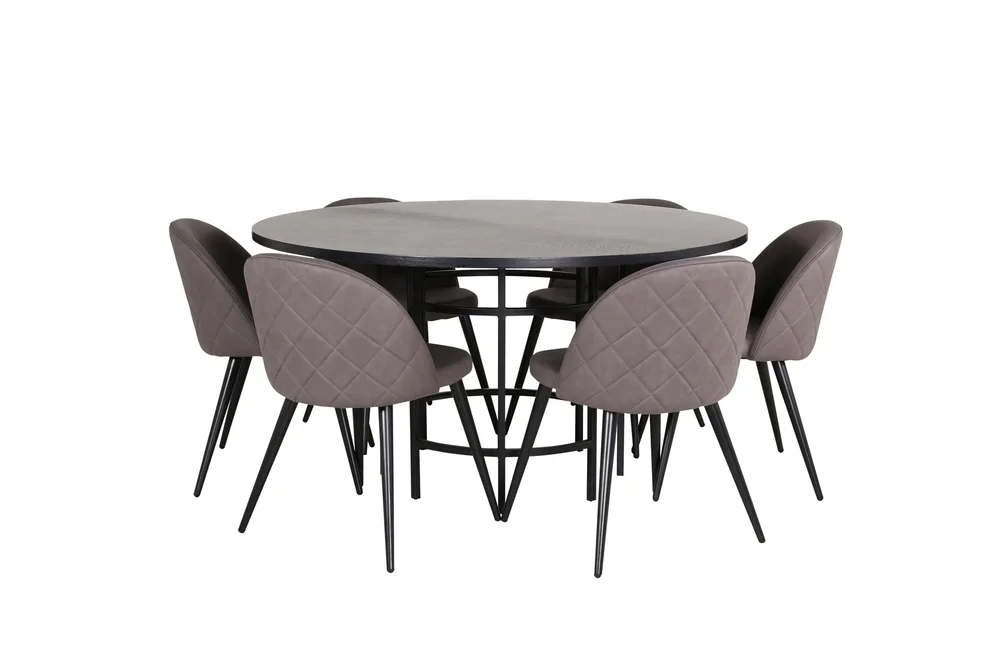 Spisegruppe Möbelfashion Copenhagen spisegruppe 140 cm rund med 6 Velvet-stoler Svart/grå v:4783621