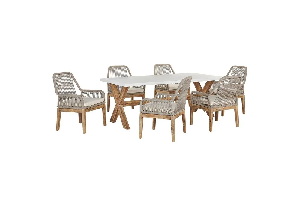 Trädgårdsmöbelset Beliani Olbia 6-sits Krämvit/svart/ljust trä White||Beige||Light wood v:9988070