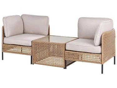 Hagesofa med bord 2-seters OMEGANA PE-rotting Lys beige v:3169486 Hagesofa med bord 2-seters OMEGANA PE-rotting Lys beige v:3169486
